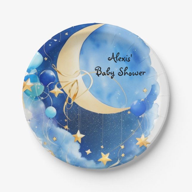 Stars and Moon Baby Shower Paper Plate (Front)