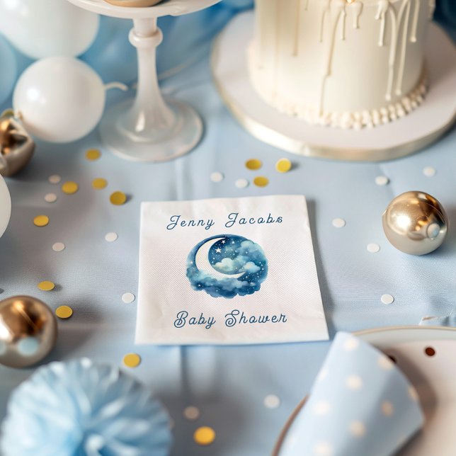 Stars and moon dreamy baby shower blue invitation napkin (Stars and moon dreamy baby shower blue napkin)