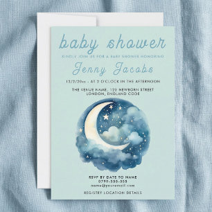 Stars and moon dreamy baby shower invitation