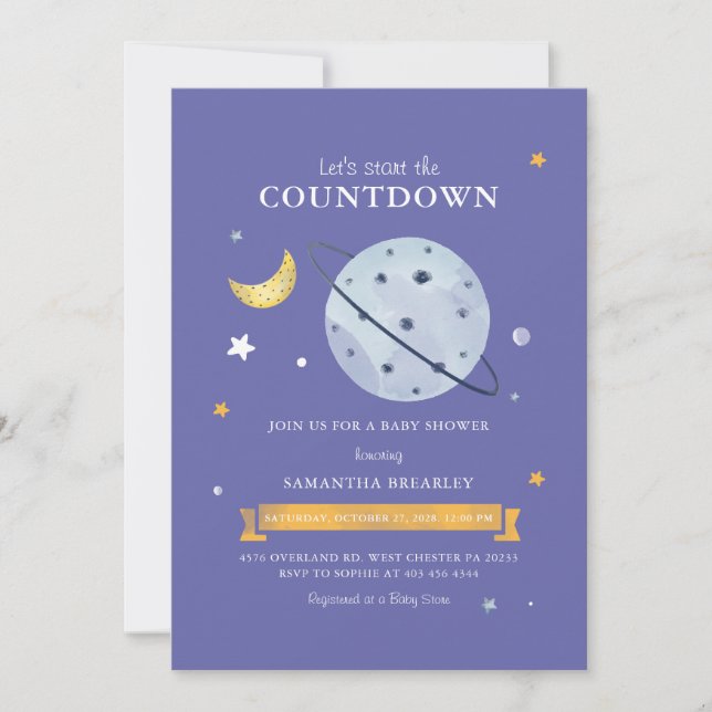 Stars and Moon Outer Space Baby Shower Invitation (Front)