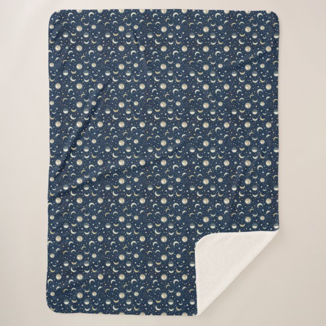 Stars and Moon Pattern Sherpa Blanket (Front)