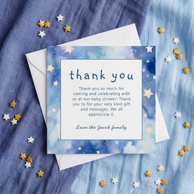 Stars and night sky baby shower blue thank you invitation (Stars and night sky baby shower blue thank you invitation.)