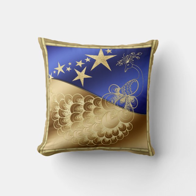 Stars and Peacock Throw Pillow (Front)
