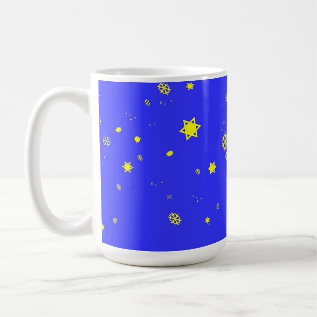 Stars and Snowflakes Snowstorm on Royal Blue Sky Coffee Mug (Left)