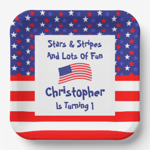 Stars and Stripes 1st Birthday Paper Plate
