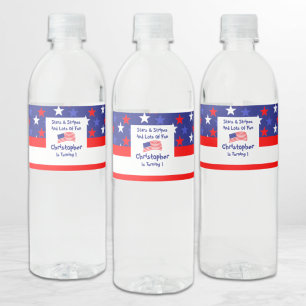 Stars and Stripes 1st Birthday Water Bottle Label
