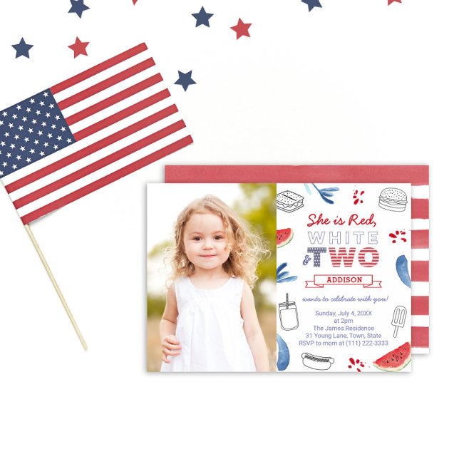 Stars and Stripes 2nd Birthday Party PhotoCard Invitation (Creator Uploaded)