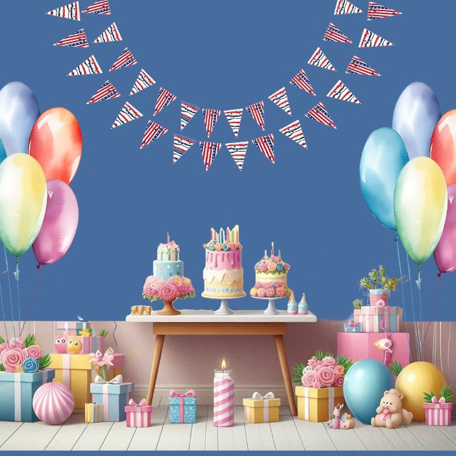 Stars And Stripes 4th July Red White Blue Birthday Bunting (Stars And Stripes 4th July Red White Blue Birthday Bunting Flags)