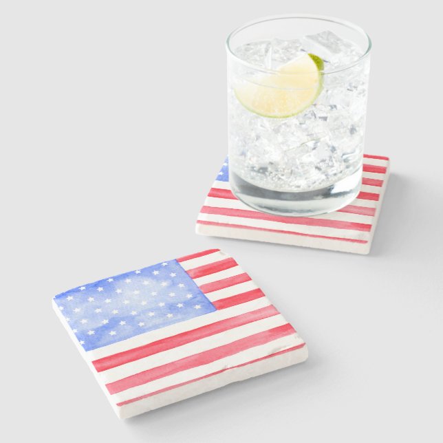 Stars and Stripes American Flag  Stone Coaster (Side)