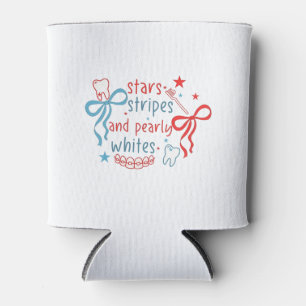 Stars and Stripes and Pearly Whites 4th Of July Can Cooler