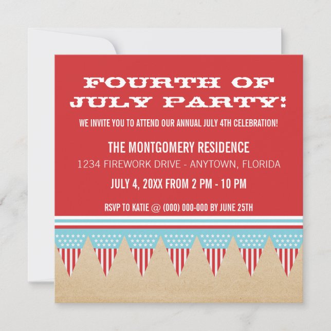 Stars and Stripes Banner July 4th Invite (Front)