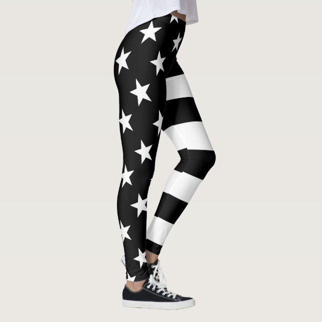 Stars and Stripes Black and White Decor on Leggings (Right)