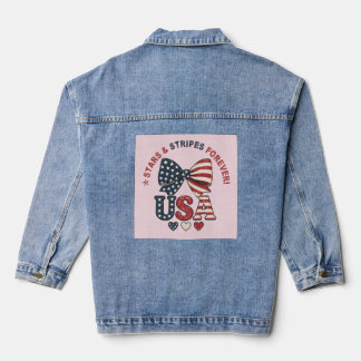 Stars and Stripes Bow Patriotic Fourth of July T-S Denim Jacket