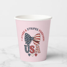 Stars and Stripes Bow Patriotic USA Paper Cups