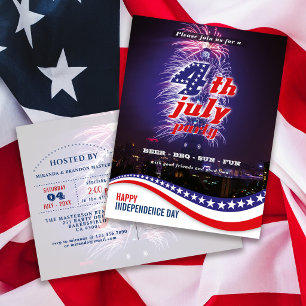 Stars and Stripes Fireworks 4th Of July Invite Postcard
