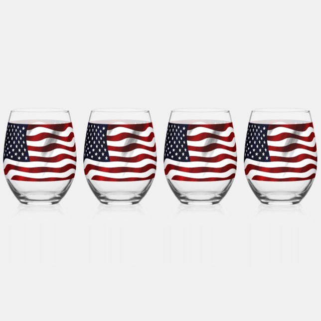 STARS AND STRIPES FLAG STEMLESS WINE GLASS (Front)
