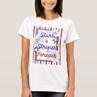 Stars and Stripes Forever Patriotic Floral Ladies  T-Shirt