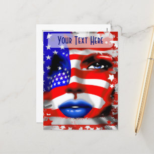Stars and Stripes Girl's Portrait Belt Buckles Holiday Postcard