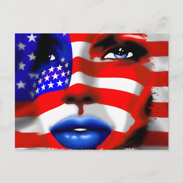 Stars and Stripes Girl's Portrait Postcard (Front)