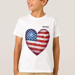 "Stars and Stripes" Heart Shaped with Name Boy's T-Shirt