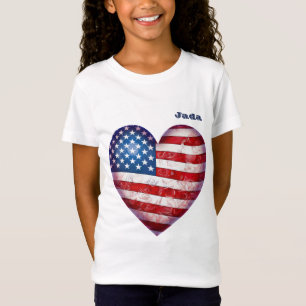 "Stars and Stripes" Heart Shaped with Name Girl's T-Shirt