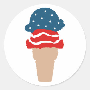 Stars and Stripes Ice Cream Cone Classic Round Sticker