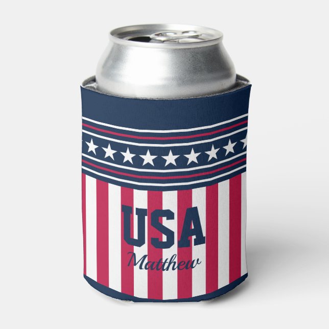 Stars and Stripes Named American Styled Can Cooler (Can Front)