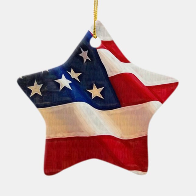 Stars and Stripes Old Glory American Flag Ceramic Tree Decoration (Front)