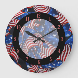Stars and Stripes Patriotic Curls Round Wall Clock