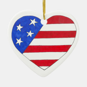 Stars and Stripes Patriotic Heart United States Ceramic Tree Decoration
