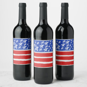 Stars and Stripes, Patriotic, July 4th Wine Label