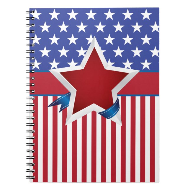 Stars and Stripes Patriotic Pattern Spiral Notebook (Front)