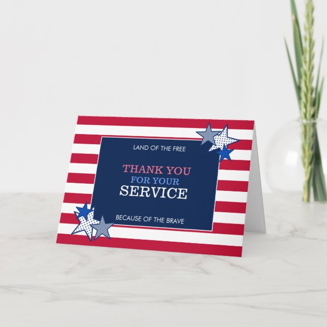 Stars and Stripes Patriotic Veteran Service Modern Thank You Card (Front)