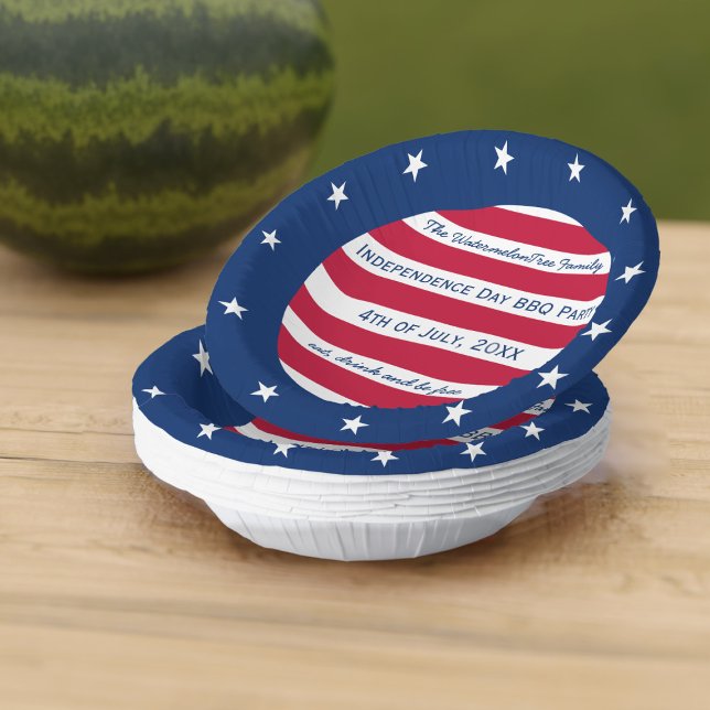 Stars and Stripes Red White and Blue Patriotic Paper Plate (Stars and stripes! Just add your party details to this red white and blue patriotic paper bowl)