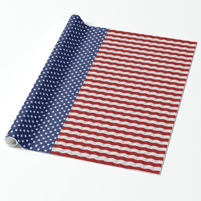 Stars and Stripes Red White and Blue Patriotic Wrapping Paper (Unrolled)