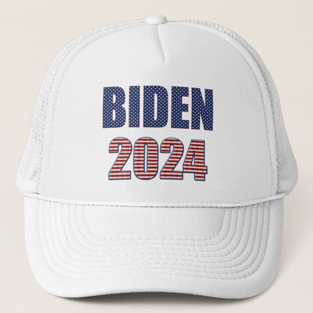 Stars and Stripes Typography Biden 2024 Trucker Hat (Front)