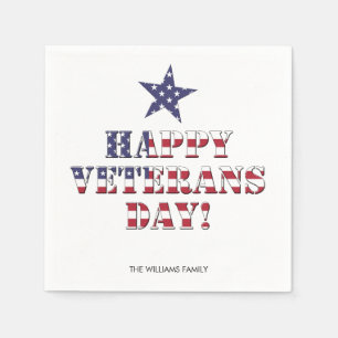 Stars and Stripes Typography Happy Veterans Day Napkin