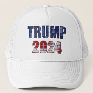 Stars and Stripes Typography Trump 2024 Trucker Hat
