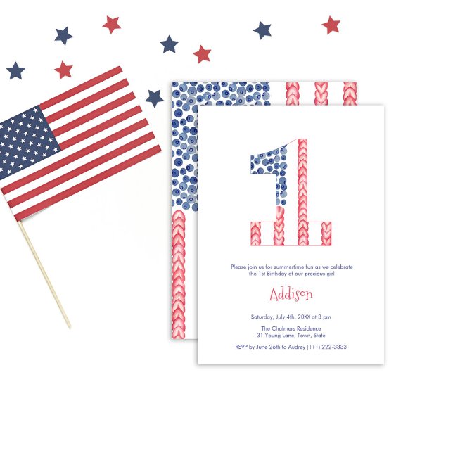 Stars and Stripes Unisex Summer 1st Birthday Party Invitation (Creator Uploaded)