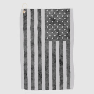 Stars And Stripes US Flag Sketchy Design in Black Golf Towel