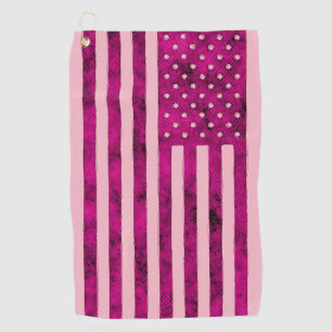 Stars And Stripes US Flag Sketchy Design in Pink  Golf Towel