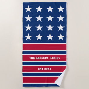 Stars And Stripes USA American Flag Family Name Beach Towel