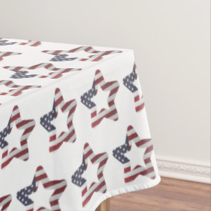 Stars and Stripes USA Star Pattern Patriotic White Tablecloth