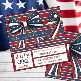 Stars and Stripes with Cute Patriotic Bows July 4 Holiday Card