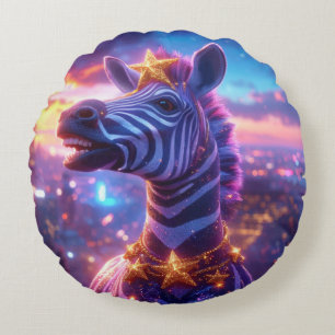 Stars And Stripes with Zebra Zanzibar Round Pillow