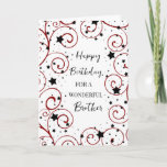 Stars and Swirls Brother Birthday Card<br><div class="desc">Birthday card for brother with a fun stars and swirls design in black and red and thoughtful verse.</div>