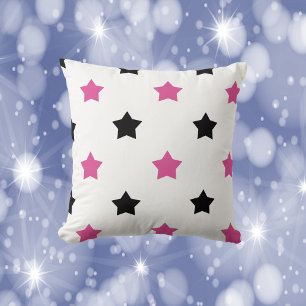 Stars Black and Pink Pattern White Cushion