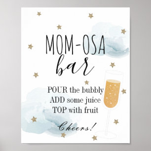 Stars & Blue Clouds Baby Shower Mum-osa Bar Poster