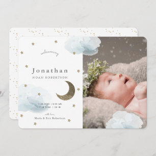 Stars & Blue Clouds Photo Boy Baby Announcement