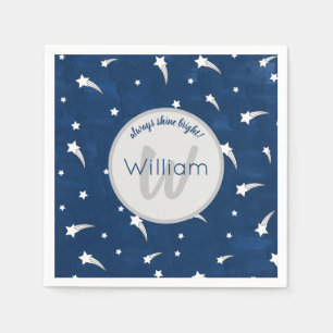 Stars Blue Watercolor Monogram Baby Boy Birthday Napkin
